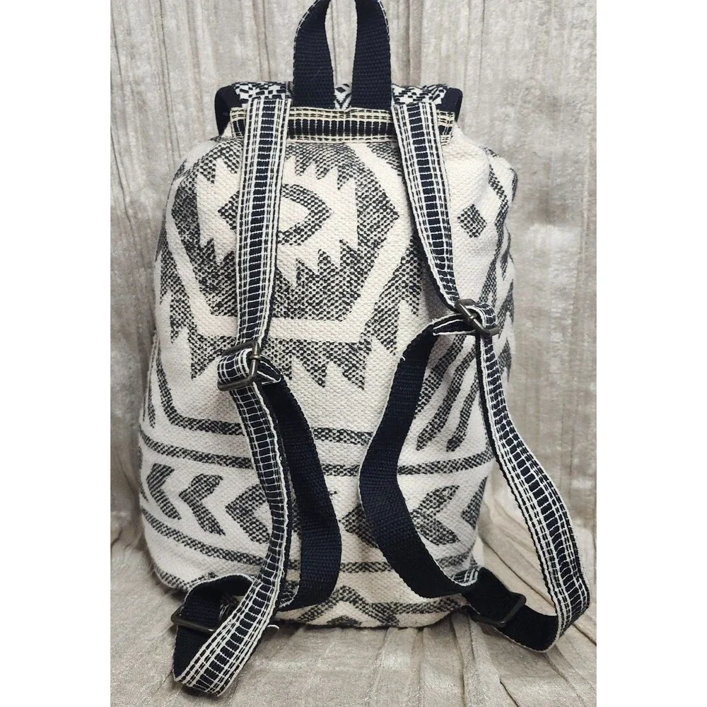 Jumbo Tribal Jerga Backpack Black & White Woven Baja Mochila Gorpcore Boho Beach